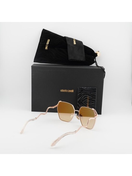 Roberto Cavalli SRC035M 8FCG Sunglasses Gold Geometric Frame, Brown Lenses main image 5